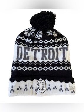 Detroit Tigers Knit Pom Pom Beanie - Black & White